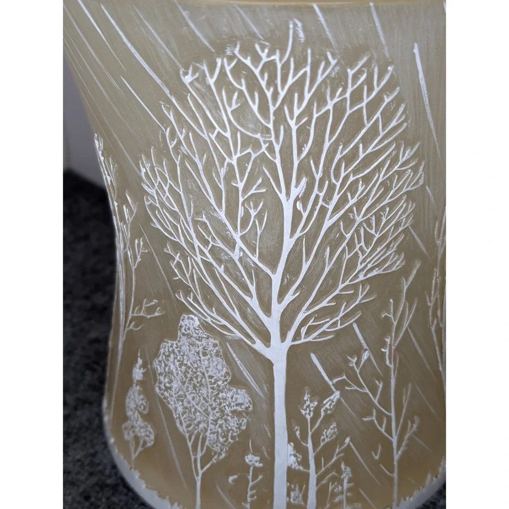 Heavy Resin Bathroom Office Waste Basket Trashcan 3-D Trees Forest Winter CHIP**